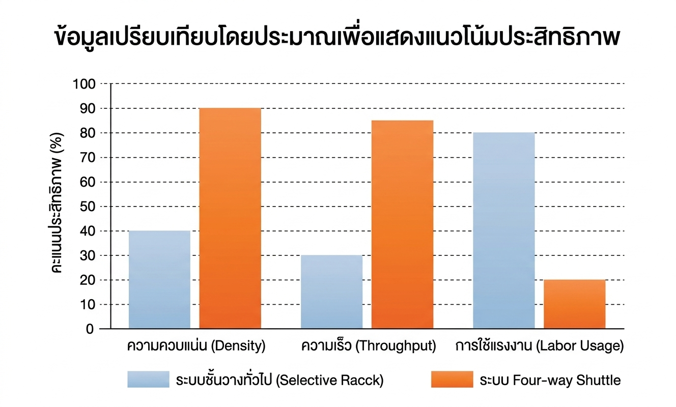 ตารางเปรียบเทียบการใช้ 4 way shuttle
