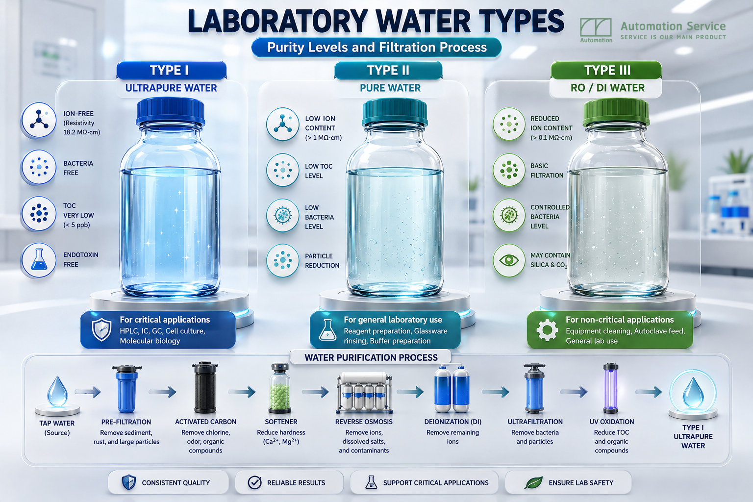 Laboratory water types Ultra pure water Ultra Pure Water Type แต่ละชนิดของน้ำบริสุทธิ์